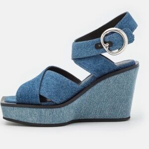 Rag & Bone Santiago Wedge Clog Denim Sandals, Size US 9/ EU 39.